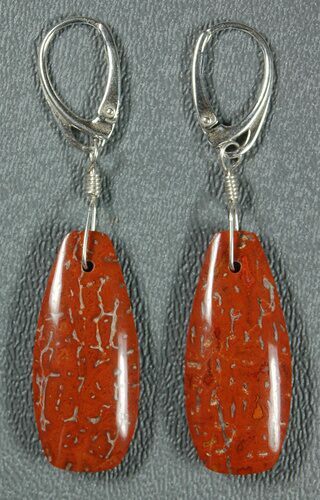 Red, Agatized Dinosaur Bone (Gembone) Earrings #84747